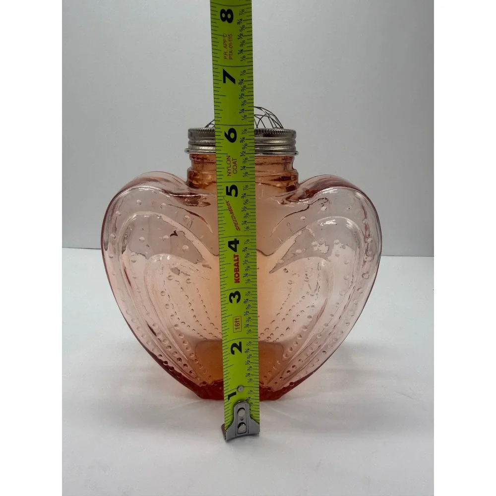 Vintage Pink Glass Heart Floral Frog Vase Embossed Hobnail Romantic Decor 6in